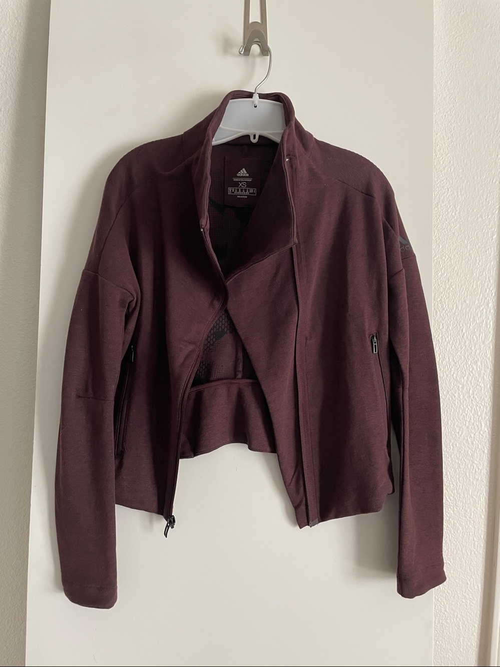 Adidas Moto Sweatshirt Jacket Burgundy Wine Zippered NWT